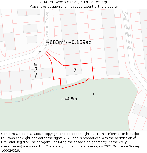 7, TANGLEWOOD GROVE, DUDLEY, DY3 3QE: Plot and title map