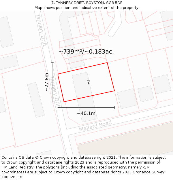 7, TANNERY DRIFT, ROYSTON, SG8 5DE: Plot and title map