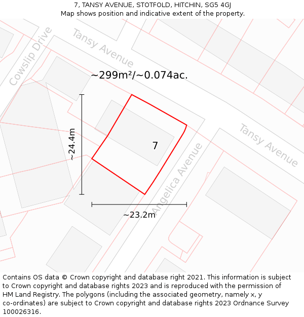 7, TANSY AVENUE, STOTFOLD, HITCHIN, SG5 4GJ: Plot and title map