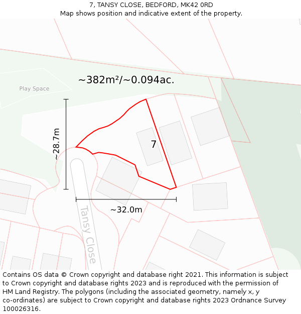 7, TANSY CLOSE, BEDFORD, MK42 0RD: Plot and title map