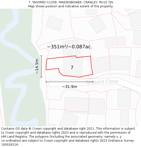 7, TANYARD CLOSE, MAIDENBOWER, CRAWLEY, RH10 7JN: Plot and title map