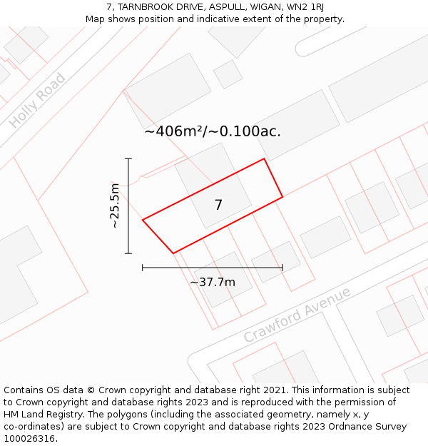 7, TARNBROOK DRIVE, ASPULL, WIGAN, WN2 1RJ: Plot and title map