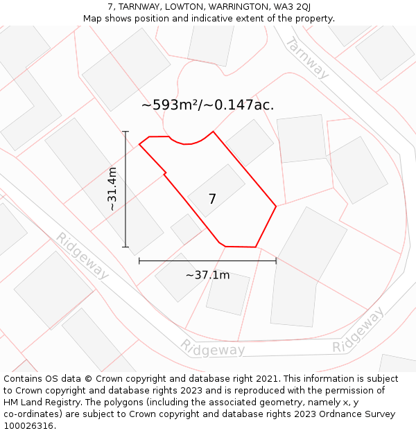 7, TARNWAY, LOWTON, WARRINGTON, WA3 2QJ: Plot and title map