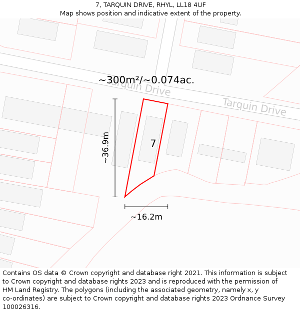 7, TARQUIN DRIVE, RHYL, LL18 4UF: Plot and title map