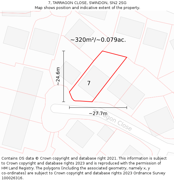 7, TARRAGON CLOSE, SWINDON, SN2 2SG: Plot and title map