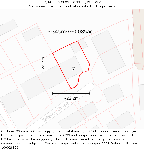 7, TATELEY CLOSE, OSSETT, WF5 9SZ: Plot and title map