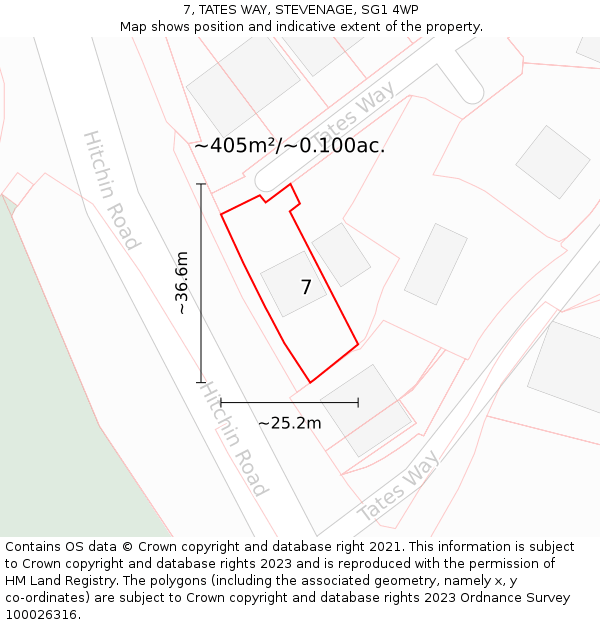 7, TATES WAY, STEVENAGE, SG1 4WP: Plot and title map