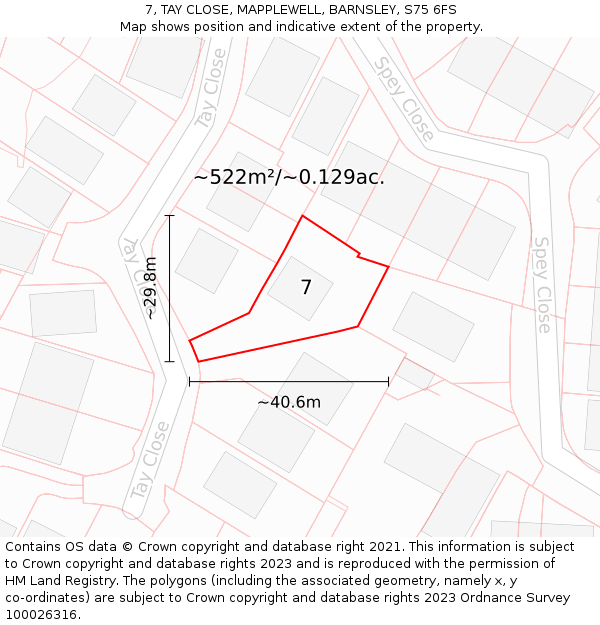 7, TAY CLOSE, MAPPLEWELL, BARNSLEY, S75 6FS: Plot and title map