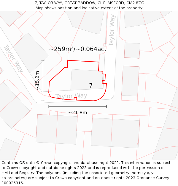 7, TAYLOR WAY, GREAT BADDOW, CHELMSFORD, CM2 8ZG: Plot and title map