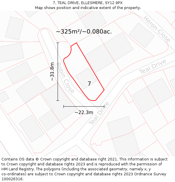 7, TEAL DRIVE, ELLESMERE, SY12 9PX: Plot and title map
