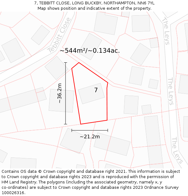 7, TEBBITT CLOSE, LONG BUCKBY, NORTHAMPTON, NN6 7YL: Plot and title map