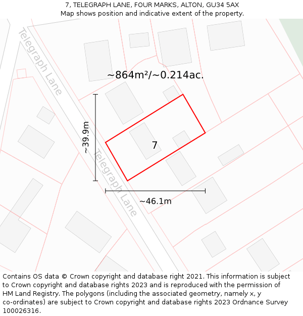 7, TELEGRAPH LANE, FOUR MARKS, ALTON, GU34 5AX: Plot and title map