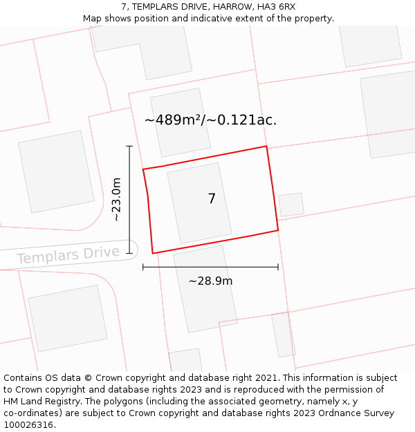 7, TEMPLARS DRIVE, HARROW, HA3 6RX: Plot and title map