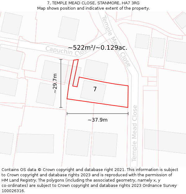 7, TEMPLE MEAD CLOSE, STANMORE, HA7 3RG: Plot and title map