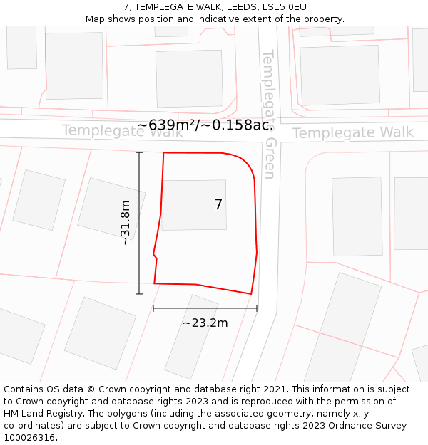 7, TEMPLEGATE WALK, LEEDS, LS15 0EU: Plot and title map