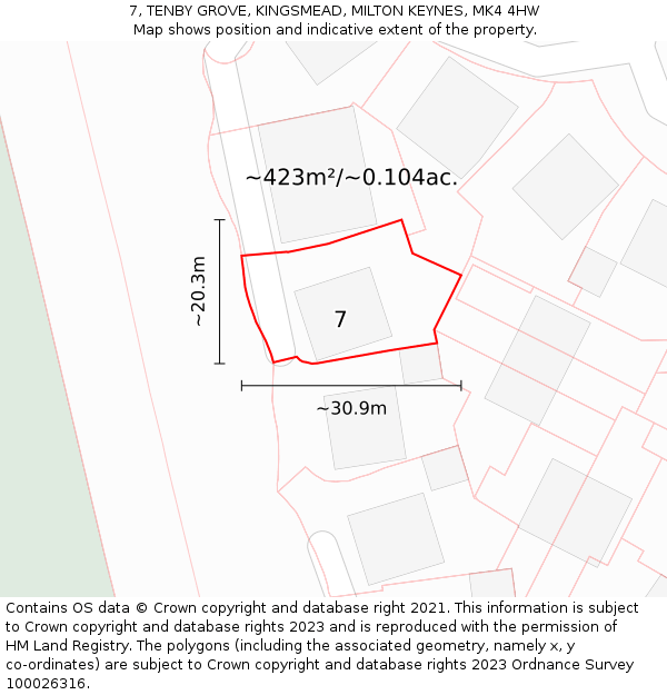 7, TENBY GROVE, KINGSMEAD, MILTON KEYNES, MK4 4HW: Plot and title map