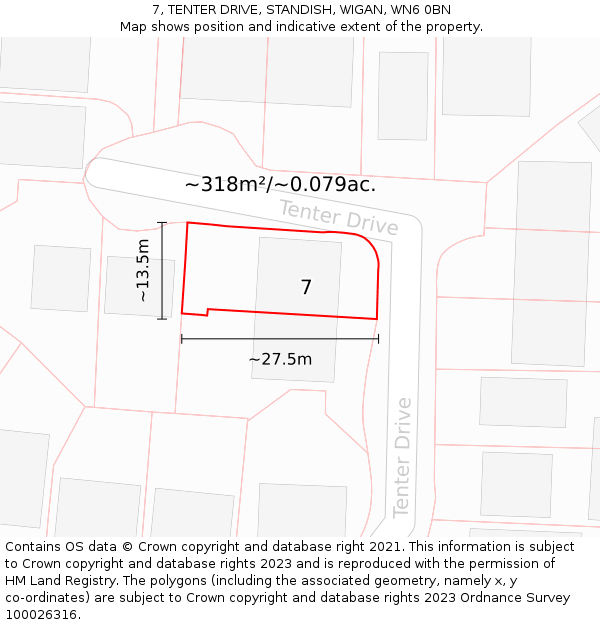 7, TENTER DRIVE, STANDISH, WIGAN, WN6 0BN: Plot and title map