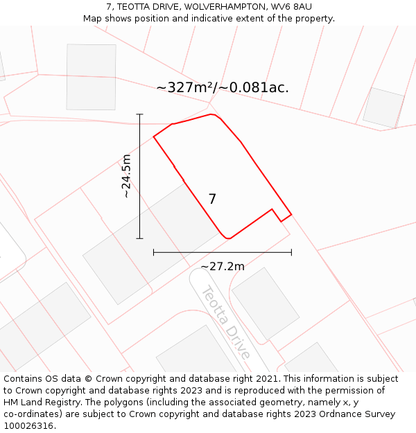 7, TEOTTA DRIVE, WOLVERHAMPTON, WV6 8AU: Plot and title map