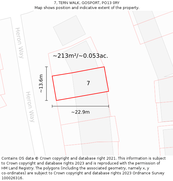 7, TERN WALK, GOSPORT, PO13 0RY: Plot and title map