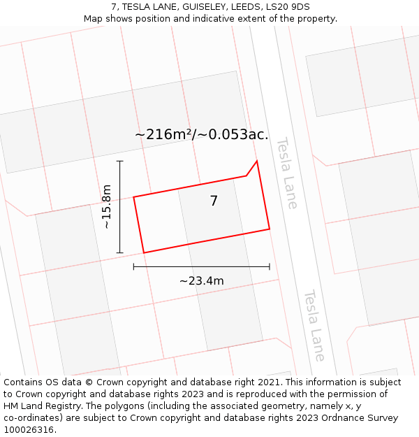 7, TESLA LANE, GUISELEY, LEEDS, LS20 9DS: Plot and title map