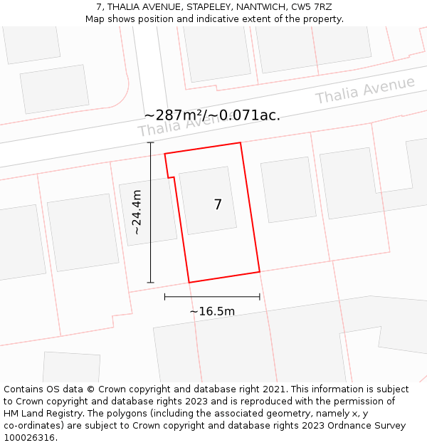 7, THALIA AVENUE, STAPELEY, NANTWICH, CW5 7RZ: Plot and title map
