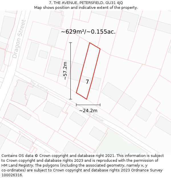 7, THE AVENUE, PETERSFIELD, GU31 4JQ: Plot and title map