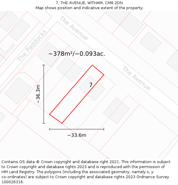 7, THE AVENUE, WITHAM, CM8 2DN: Plot and title map