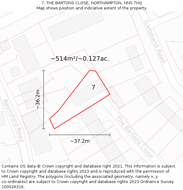 7, THE BARTONS CLOSE, NORTHAMPTON, NN5 7HQ: Plot and title map