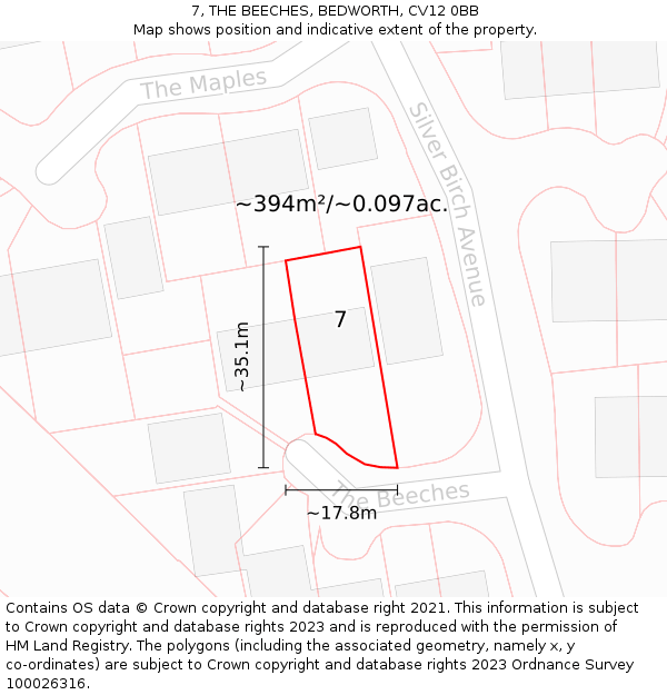 7, THE BEECHES, BEDWORTH, CV12 0BB: Plot and title map