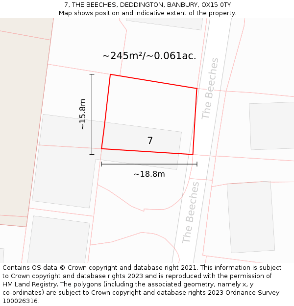 7, THE BEECHES, DEDDINGTON, BANBURY, OX15 0TY: Plot and title map