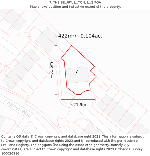 7, THE BELFRY, LUTON, LU2 7GA: Plot and title map