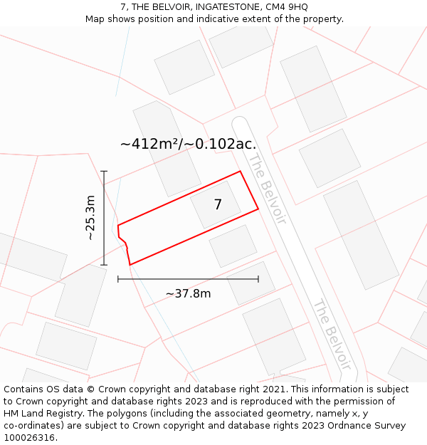 7, THE BELVOIR, INGATESTONE, CM4 9HQ: Plot and title map