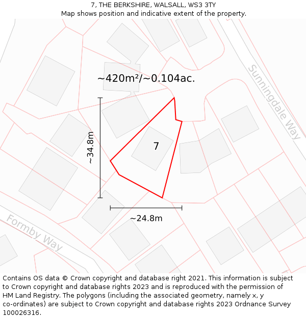 7, THE BERKSHIRE, WALSALL, WS3 3TY: Plot and title map