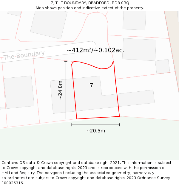 7, THE BOUNDARY, BRADFORD, BD8 0BQ: Plot and title map