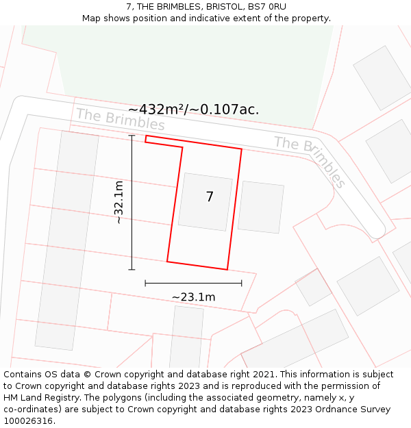 7, THE BRIMBLES, BRISTOL, BS7 0RU: Plot and title map