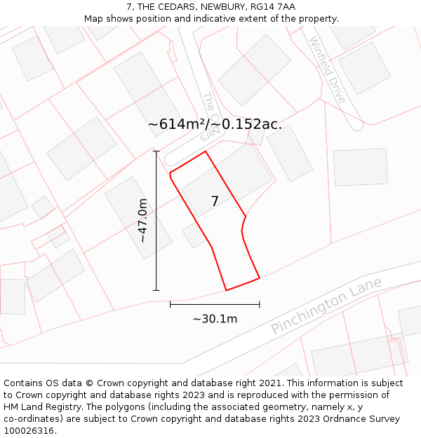 7, THE CEDARS, NEWBURY, RG14 7AA: Plot and title map