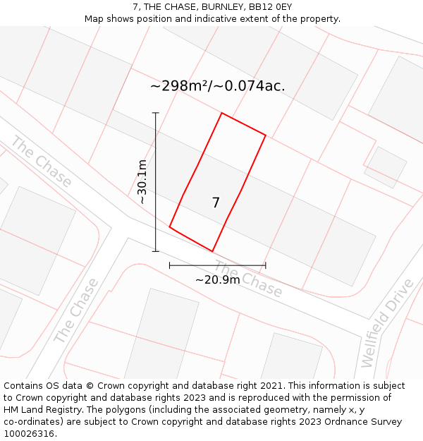 7, THE CHASE, BURNLEY, BB12 0EY: Plot and title map