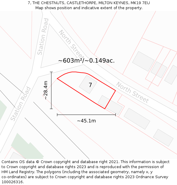 7, THE CHESTNUTS, CASTLETHORPE, MILTON KEYNES, MK19 7EU: Plot and title map