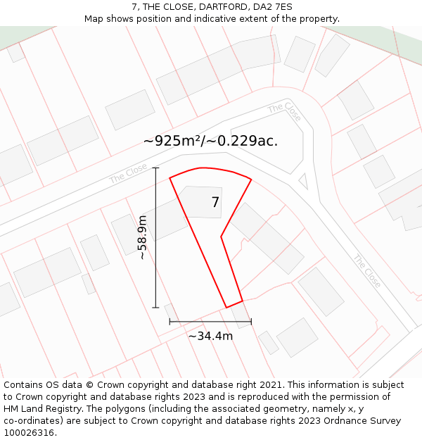 7, THE CLOSE, DARTFORD, DA2 7ES: Plot and title map