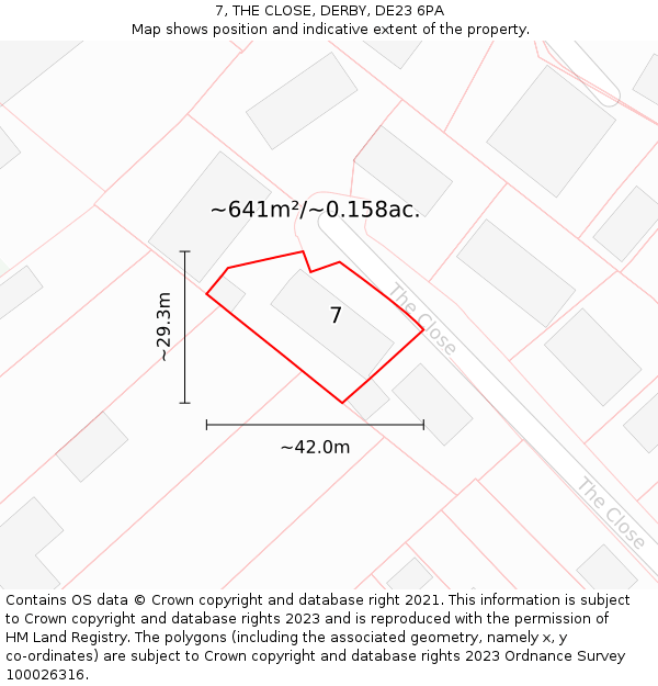 7, THE CLOSE, DERBY, DE23 6PA: Plot and title map