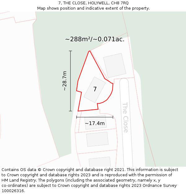 7, THE CLOSE, HOLYWELL, CH8 7RQ: Plot and title map