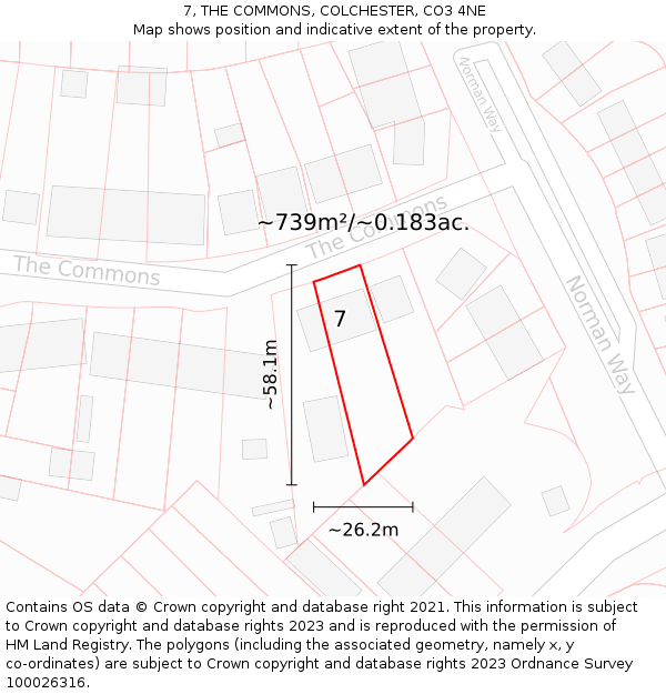 7, THE COMMONS, COLCHESTER, CO3 4NE: Plot and title map