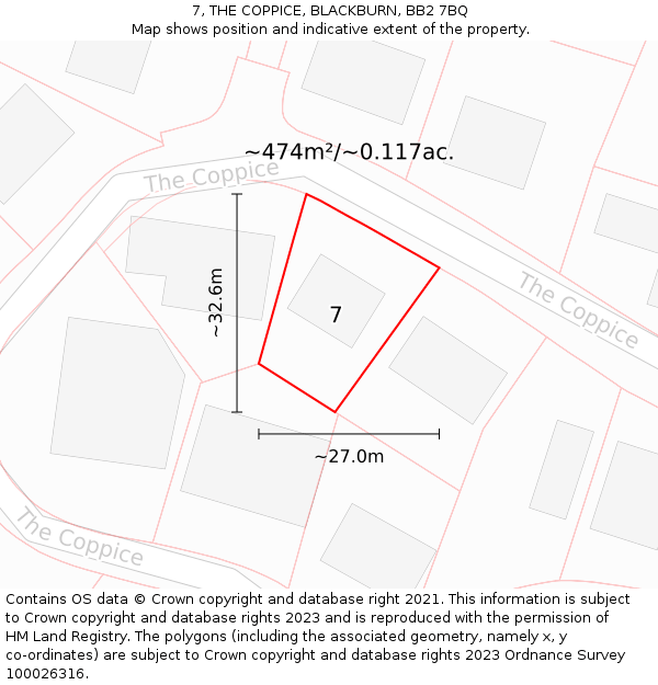 7, THE COPPICE, BLACKBURN, BB2 7BQ: Plot and title map