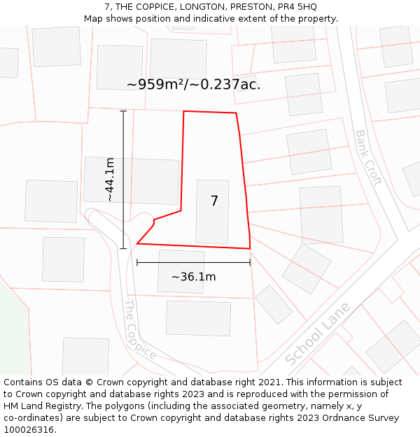 7, THE COPPICE, LONGTON, PRESTON, PR4 5HQ: Plot and title map