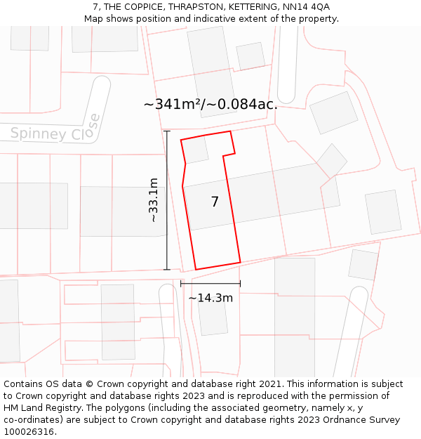 7, THE COPPICE, THRAPSTON, KETTERING, NN14 4QA: Plot and title map