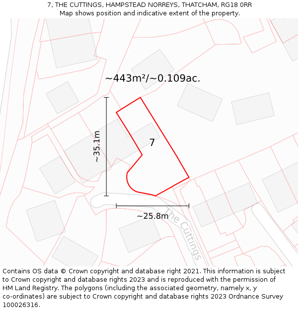 7, THE CUTTINGS, HAMPSTEAD NORREYS, THATCHAM, RG18 0RR: Plot and title map