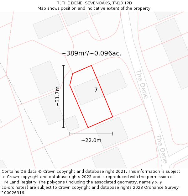 7, THE DENE, SEVENOAKS, TN13 1PB: Plot and title map