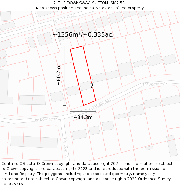 7, THE DOWNSWAY, SUTTON, SM2 5RL: Plot and title map