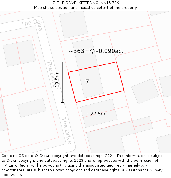 7, THE DRIVE, KETTERING, NN15 7EX: Plot and title map