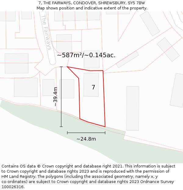 7, THE FAIRWAYS, CONDOVER, SHREWSBURY, SY5 7BW: Plot and title map
